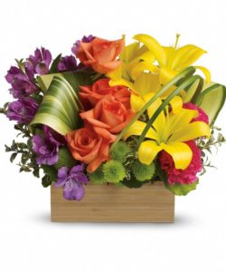 colorful bouquet creatively arranged in modern style