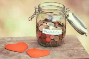 Coin donation jar with hearts 
